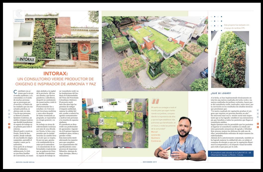 VALOR SOCIAL : «UN METRO CUADRADO DE VEGETACIÓN PRODUCE EL OXIGENO QUE REQUIERE UNA PERSONA DURANTE EL AÑO» INTORAX, CONSULTORIO VERDE!