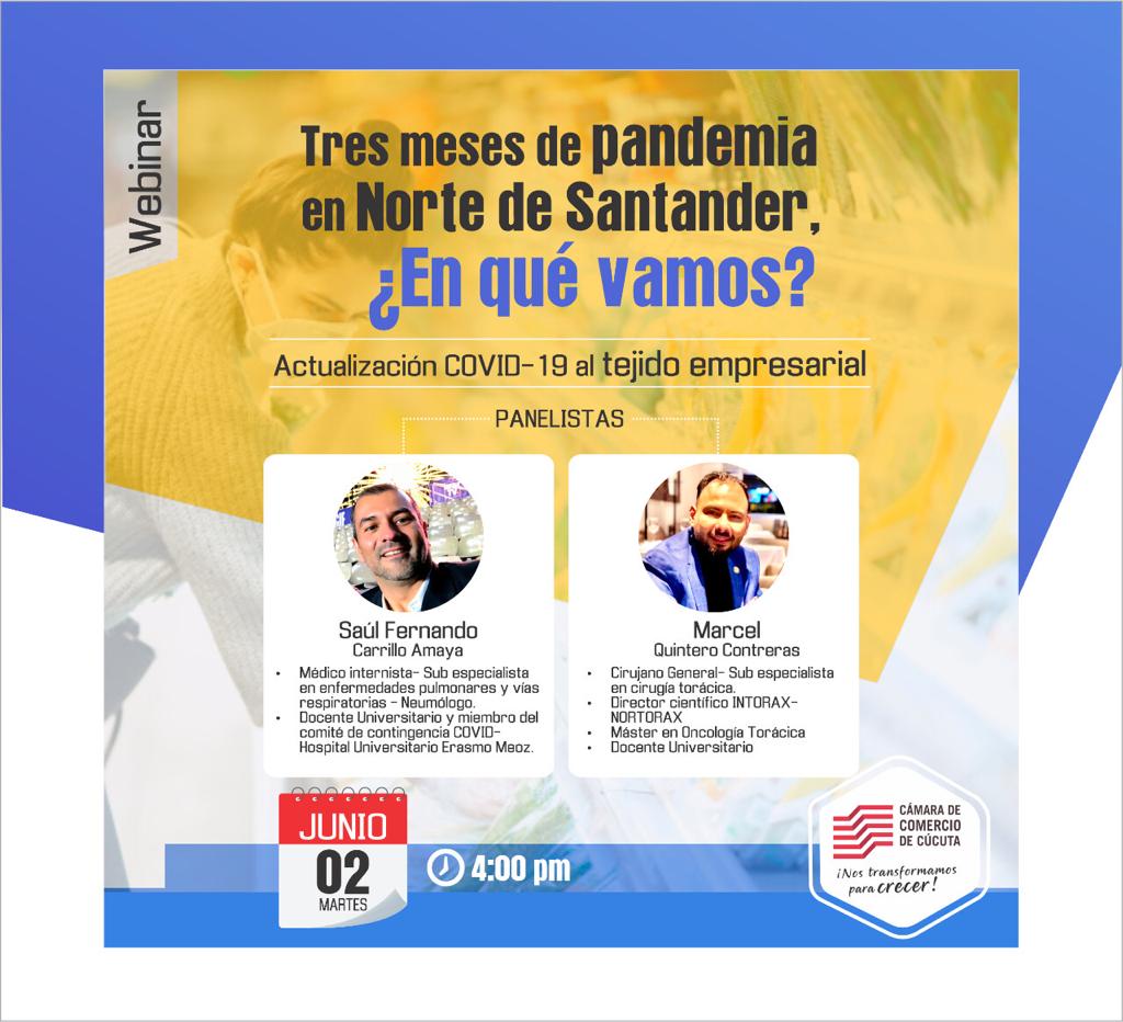 la cita es este martes 02 de junio a las 4:00 pm. Acompáñanos en el Webinar “Tres meses de PANDEMIA en Norte de Santander»¿En qué vamos?    – Actualización COVID -19 al Tejido Empresarial.