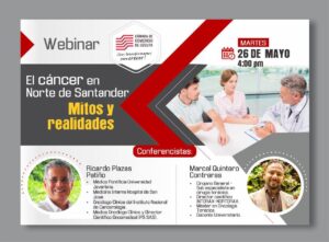 Existen numerosos mitos en torno al origen, prevención y curación del cáncer, por lo que su identificación es un requisito indispensable a la hora de enfrentarse a esta enfermedad. La cita es este Martes 26 de mayo a las 4:00 PM , acompáñanos en el webinar denominado “ el CANCER en Norte de Santander, MITOS y REALIDADES” y aclara todas tus dudas junto a nuestros profesionales especialistas. Inscripción en el siguiente link: https://bit.ly/2ykvVqd
