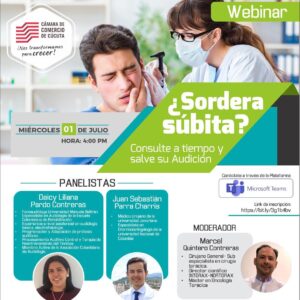 Acompáñanos este miércoles 1 de julio a las 4:00 pm e infórmate sobre una patología frecuente que afecta la audición sin importar la edad o condición social. Inscripción: https://bit.ly/3g1b4bv. Posterior a tu inscripción, el día del webinar, horas antes de comenzar, recibirás en tu correo el link de acceso directo a la charla.