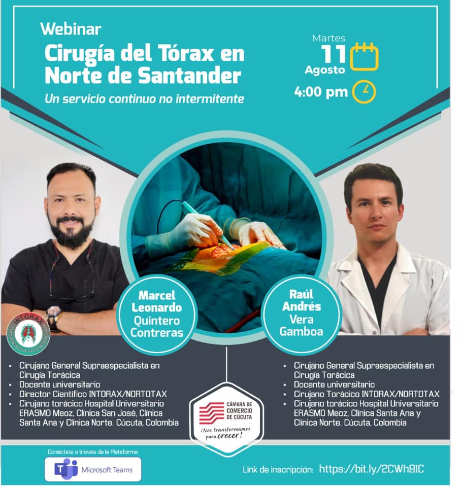 “Las enfermedades respiratorias como Cáncer, Trauma e infecciones entre otras no son un problema en nuestra región desde que la CIRUGÍA DEL TÓRAX hace parte de los servicios Médicos Nortesantandereanos; vive la experiencia de conocer su dimensión, te invitamos … INSCRÍBETE!!!” #medicina #cirugia #pandemia #prevencion #disposicion #realidad #toracoscopia #VATS  #cirugiadeltorax #cirugiadetorax #marcelquintero #intorax  #huem #csj  #csa #cucuta #nortedesantander #turismomedico #cucuta #cucutaeslomio #colombia #cucutaescirugiadeltorax #cucutaescirugiadetorax #Vatscucuta
