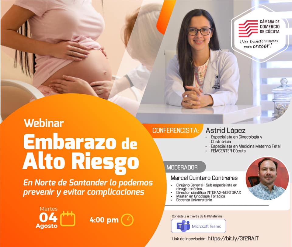 Acompáñanos este martes 4 de agosto y conoce acerca del embarazo de alto riesgo, que podemos hacer para diagnosticarlo, intervenir oportunamente y lograr evitar complicaciones. En Norte de Santander te puedes informar y atender. Te esperamos. link de inscripción: https://bit.ly/3f2RAlT