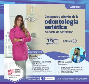 Te invitamos a participar en nuestro webinar denominado: Conceptos y criterios de la odontología estética en Norte de Santander. La cita es el miércoles 19 de agosto a las 4:00 PM. Inscríbete: https://bit.ly/3iziBPY