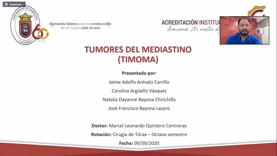 SEMINARIO: “TUMORES DEL MEDIASTINO: TIMOMA”. Estudiantes VIII Semestre UPA. 9/09/2020