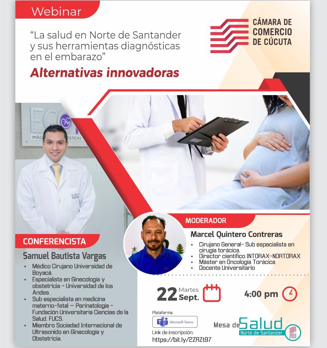 Este martes 22 de septiembre a las 4:00 PM tendremos el webinar: “La Salud en Norte de Santander y sus herramientas diagnósticas en el Embarazo” Alternativas Innovadoras. Regístrate: https://bit.ly/2ZRZt97