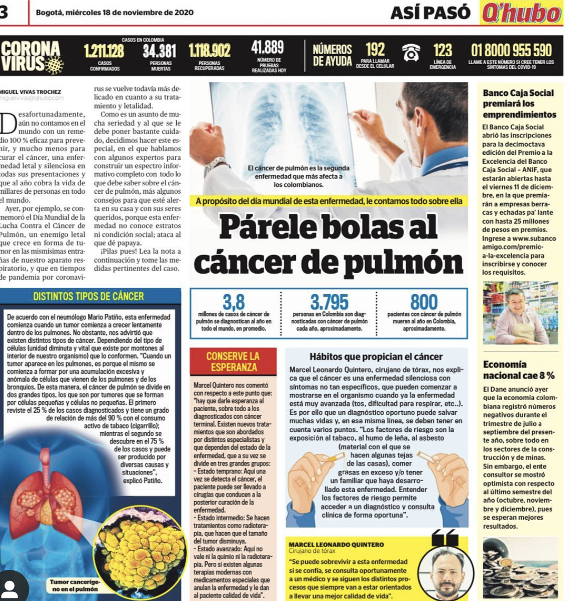 «PÁRALE BOLAS AL CÁNCER DE PULMÓN»