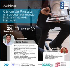 Te invitamos este martes 24 de noviembre a las 5:00 p.m. al webinar que ofrecerá nuestra mesa de salud denominado: Cancer de próstata, una propuesta de manejo integral en Norte de Santander.