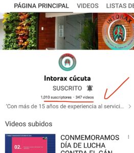 Logramos más de 1000 SUSCRIPTORES en nuestro canal de YouTube: Intorax cúcuta!
