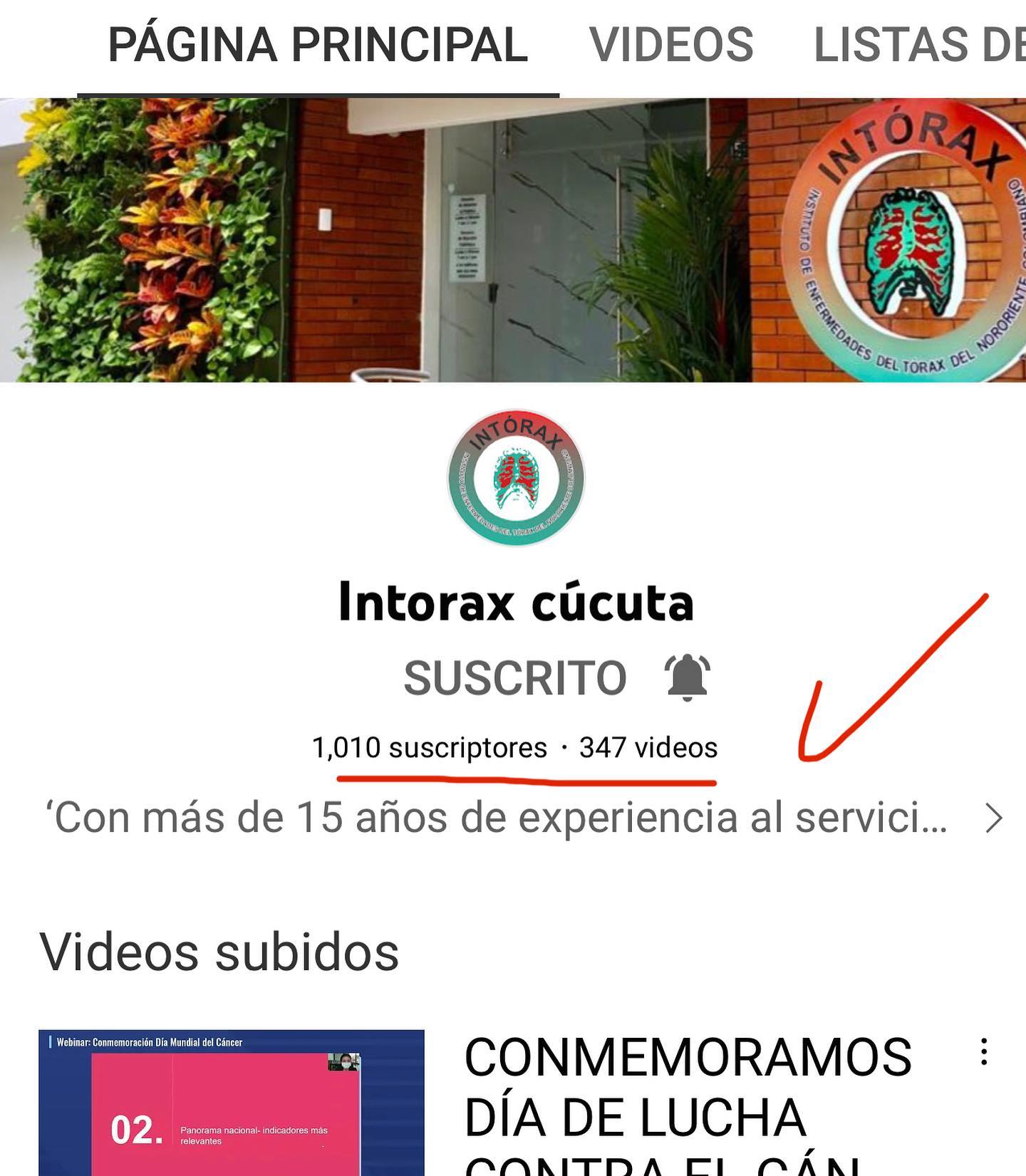 Logramos más de 1000 SUSCRIPTORES en nuestro canal de YouTube: Intorax cúcuta!