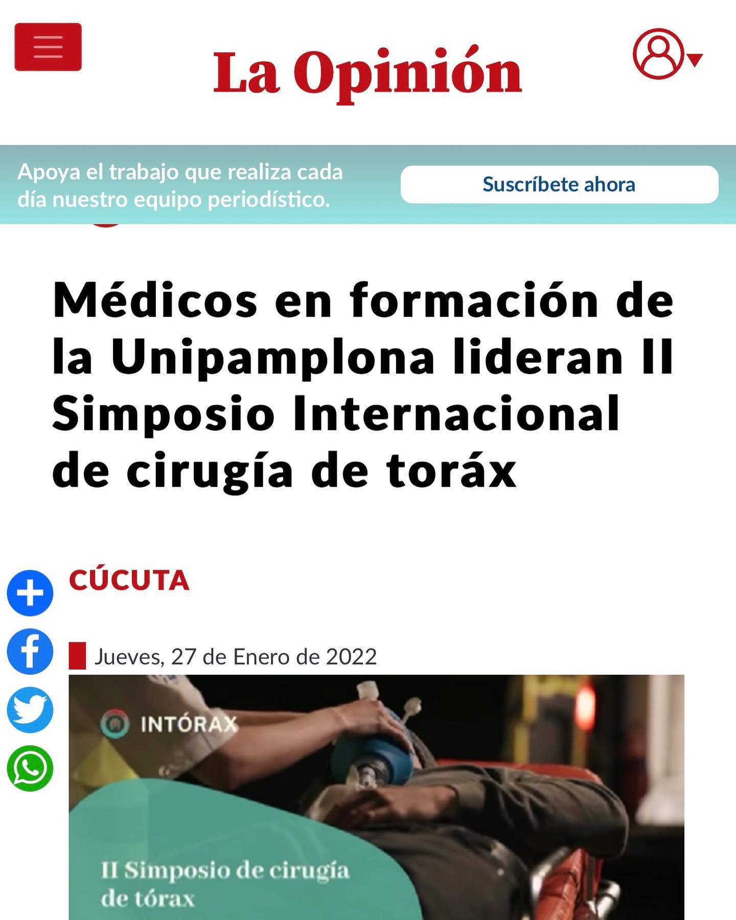 LA NOTICIA DEL MOMENTO! @opinioncucuta @unipamplona II SIMPOSIO DE CIRUGÍA DE TÓRAX