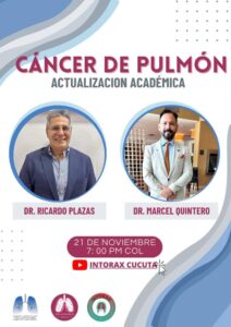 El grupo de interés en cirugía Intorax, invita a toda la comunidad a participar en nuestra actividad mensual la cual estára liderada por los doctores Marcel Quintero cirujano de tórax y el doctor Ricardo Plazas oncólogo clínico , quienes con sus temas nos actualizarán en Cáncer de pulmón, está actividad se desarrollara por nuestro canal de Youtube el día 21 de Noviembre a las 7:00 pm.