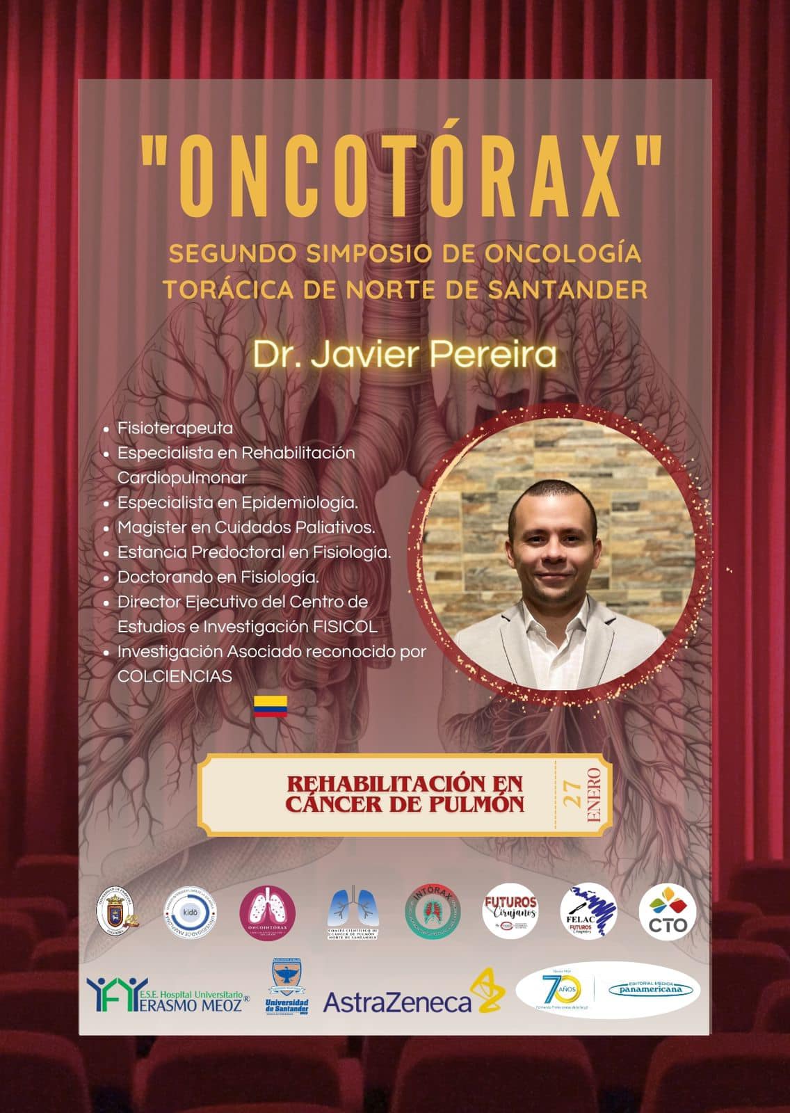 ¡Qué emocionante tener al Dr. Javier Pereira como ponente para abordar la rehabilitación en el cáncer de pulmón! Su impresionante formación como Fisioterapeuta, Especialista en Rehabilitación Cardiopulmonar, Especialista en Epidemiología, Magíster en Cuidados Paliativos y su experiencia como Director Ejecutivo del Centro de Estudios e Investigación FISICOL demuestran un profundo compromiso con la investigación y la práctica en el campo de la salud.