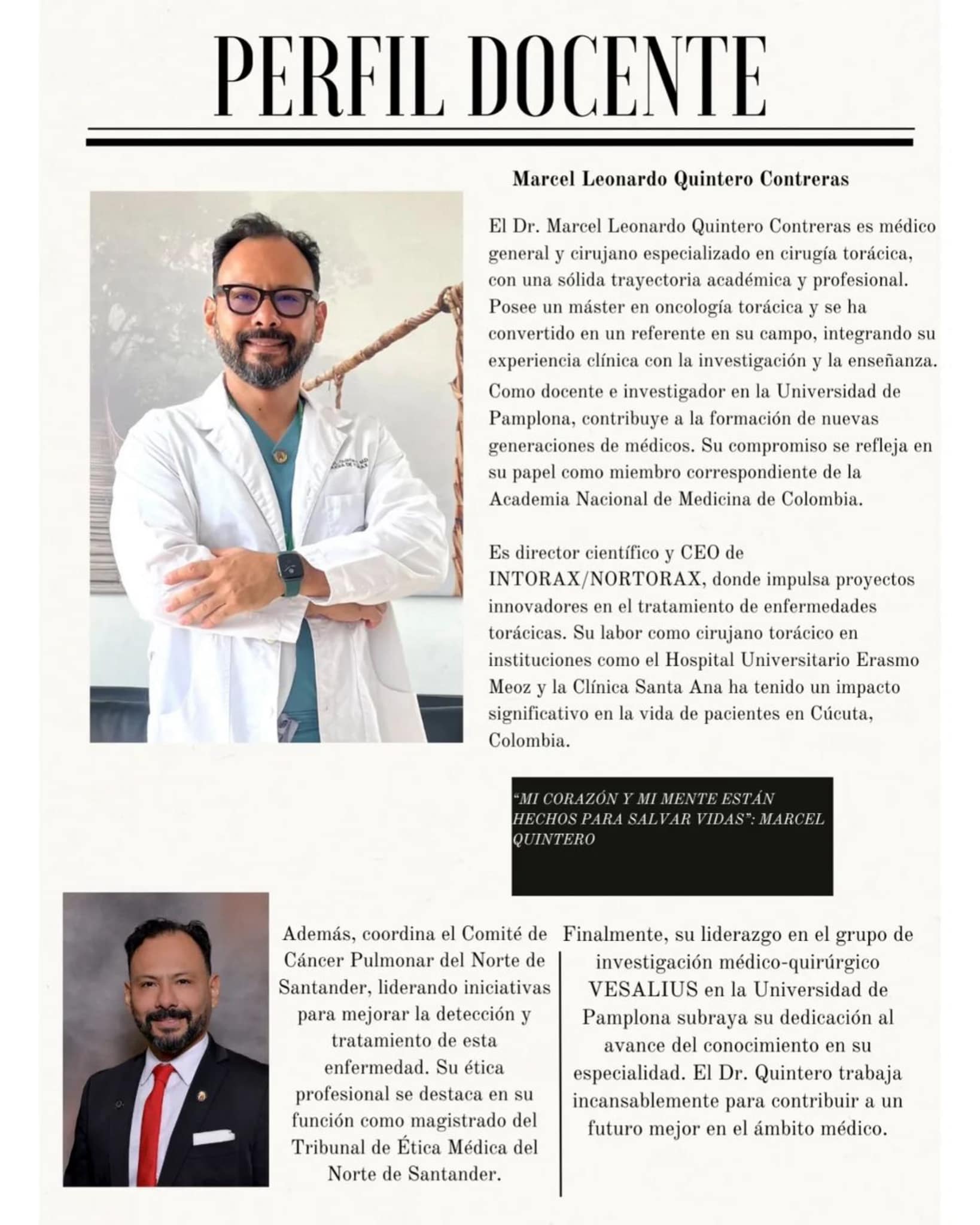 ¡Conoce a Marcel Leonardo Quintero Contreras!  Un apasionado de la medicina y miembro destacado de nuestro equipo docente. Su dedicación y experiencia inspiran a futuras generaciones de profesionales de la salud.